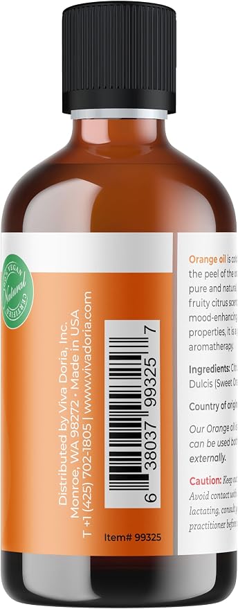 Viva Doria Orange Essential Oil, 100% Pure, Natural, Sweet Orange Essential Oil, Undiluted, for Aromatherapy | Food Grade, 118 mL (4 Fluid Ounce)