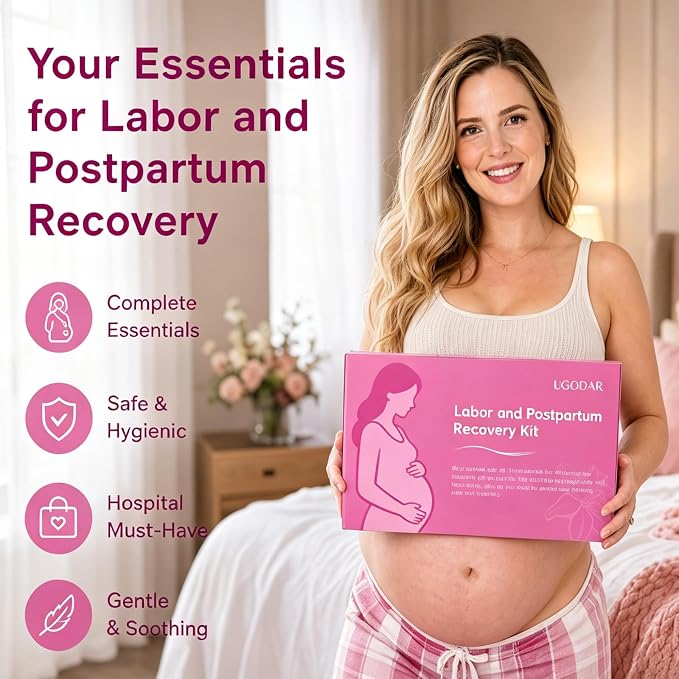 Postpartum Essentials Kit, Postpartum Recovery Set with Peri Bottle, Ice Pads, Perineal Care Foam, Cooling Pad Liners, Disposable Underwear, Labor Socks & Massage Roller,Labor Delivery Gift for Women