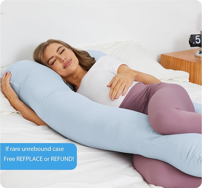 ZZZhen Pregnancy Pillow for Sleeping, U Shaped Maternity Pillow - 56 Inch with Grey Microfiber Removable Cover, Multi- Use and Support Back, Hips, Legs, Belly for Pregnant Blue Women Sleeping