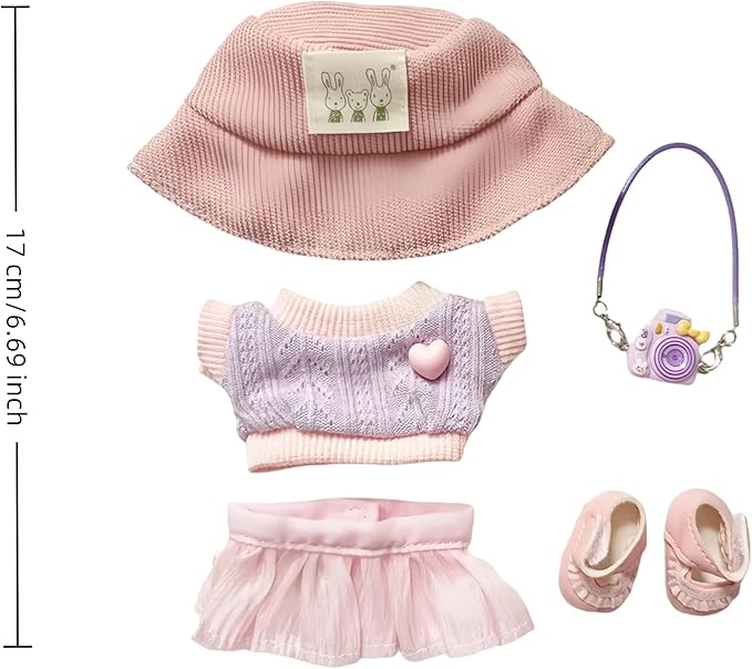 17cm Doll Clothes Set (Doll Not Included) Stylish Kawaii Pink Outfit Set 5 Pieces Chic Fashion with Stylish Accessories for Mini Dolls