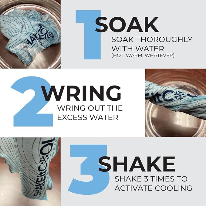 SHAKEitCOOL Original Cooling Towel โ Soft, Lightweight, Heat Relief โ Perfect for Biking, Running, Yoga, Gym, Gardening โ Volleyball