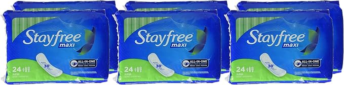Stayfree Stayfree Maxi Pads, Super, Wingless, 24 Count, Pack of 6, 24 Count (Pack of 6), 24 Count