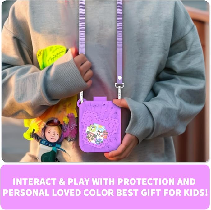 Soft Silicone Case for Bitzee Disney Interactive Toy Digital Pet, Shockproof and Protective Carrying Case for Bitzee Disney Virtual Electronic Pets with Lanyard (Light Purple)