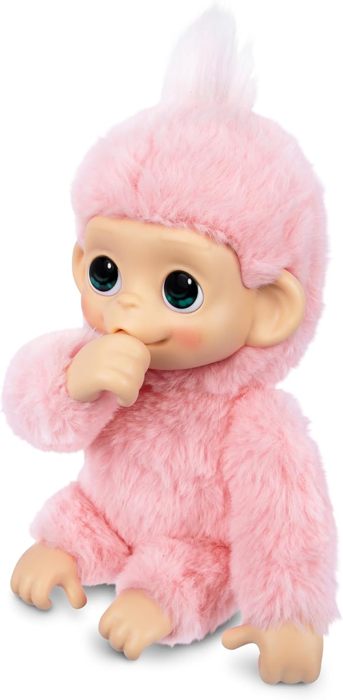 Little Live Pets Baby Monkey Minis – Luna Lemon. Interactive Pet Toy. 20+ Sounds & Reactions. Soft Pink Fur. 7.4" Tall. Feed, Nurture. React. Grippy Hands & Feet. Collect All 3