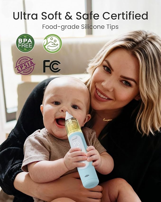 GROWNSY Nasal Aspirator for Baby, Upgraded 5 Suction Levels Baby Nose Sucker, IPX7 Waterproof Electric Nose Suction for Baby, Booger Sucker for Toddlers with Music & Light Functions (Blue)