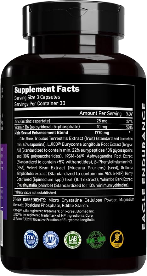 FORCE FUEL Herbal Supplement Sex Pills for Men – Last Longer in Bed and Enhance Erection Sensitivity – Includes Lab-Tested LJ100 Tongkat Ali & KSM-66 Ashwagandha – 30 Doses for Men Eagle Endurance