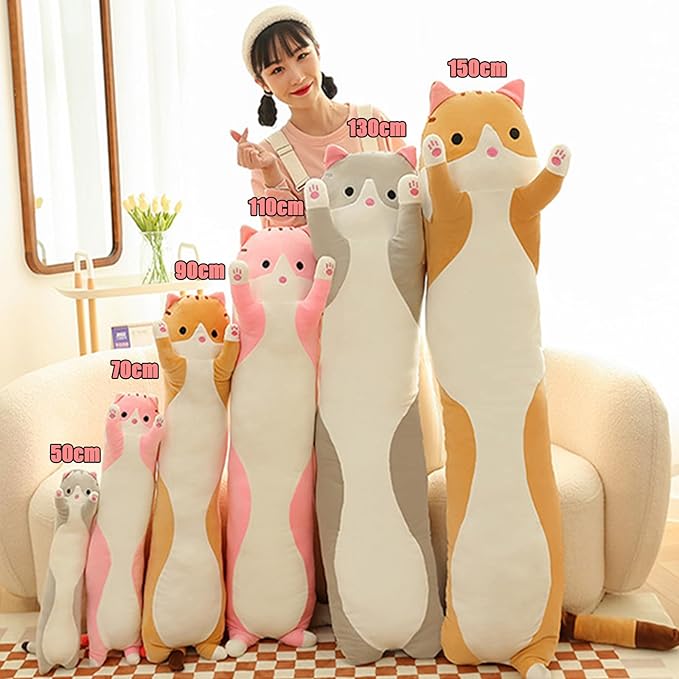 Long Cat Plush Pillow Soft Cat Hugging Pillow Stuffed Animal Pillow Cute Kitty Throw Pillow Gift for Boys Girls(110cm/43.30inch,Pink