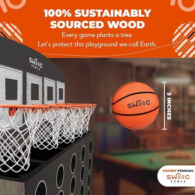 SWOOC Games - Low Post Lineupโข | Wall Mounted Giant Basketball 4 In A Row w/ 5+ Games | Basketball Hoop For Room Wall Games | Game Room Games | Mini Basketball Hoop Indoor Connect | Four In A Row Game