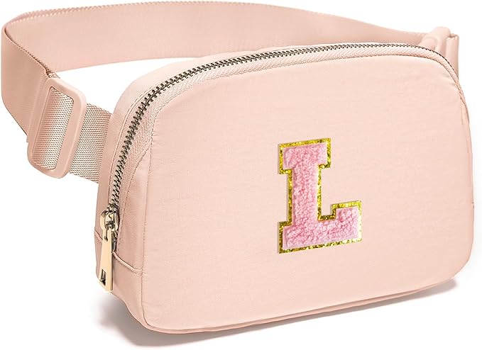 Gitus 6 7 8 9 10 Year Old Girl Gifts Belt Bag Fanny Pack Crossbody Bags with Initial Letter Patch Things for Teen Girls Easter Gifts for Girls Travel Essentials(Coral Pink-L)