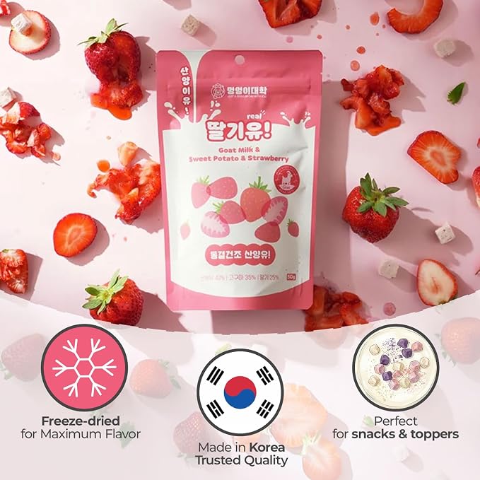 Freeze-Dried Goat Milk Dog Treats with Sweet Potato & Strawberry, Limited Ingredient Freeze Dried Sweet Potato Snack & Food Topper for Dogs and Cats – Natural, Easy to Digest, 1.76 oz