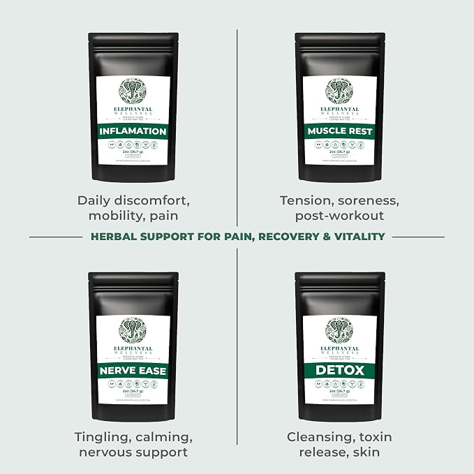 Elephantal Wellness Premium Inflammation Herbal Tea | Comfort & Mobility Blend with Turmeric, Boswellia, White Willow Bark & Ginger | Handmade, Non-GMO, Caffeine-Free Loose Leaf, 4oz, 40 Servings
