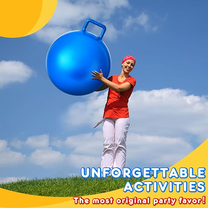 Lewtemi 2 Pcs 31 Inch Big Hopper Ball Jumping Hopping Inflatable Bouncing Ball with Handle and Air Pump for Adults Carnival Outdoor Sports Game(Red, Blue)