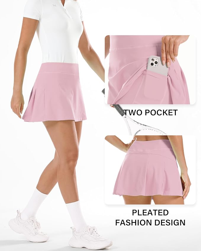 Stelle Women Tennis Skirt High Waisted Athletic Golf Skorts with Pockets | Tummy Control, Built-In Shorts, Deep Pockets, Pleated, Breathable, Lightweight, Tennis, Golf, Pickleball, Running, Workout