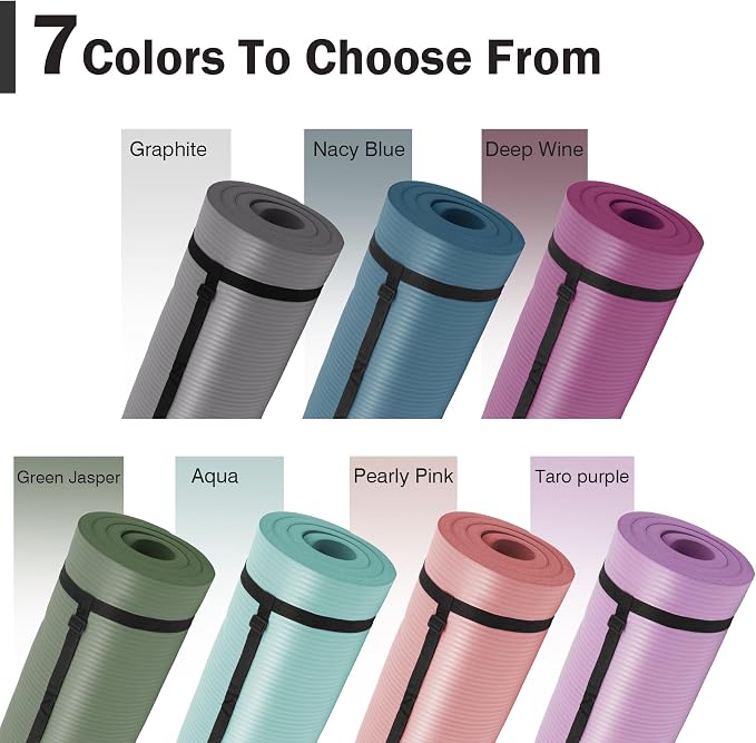 Fitvids 1 Inch Thick Yoga Mat 71x24 Inch - Non Slip Workout Mat with Carry Strap, Multiple Colors - Versatile Exercise Mat for Home, Gym, Pilates, Meditation - For All Skill Levels