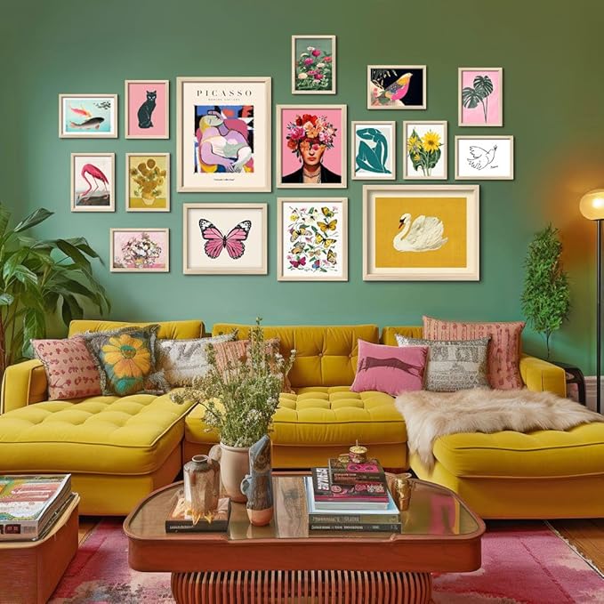 16 PCS Eclectic Wall Art Decor, Modern Maximalist Wall Prints for Bedroom, Posters for Room Aesthetic, Wall Collage Kit Pictures for Living Room, Colorful Dorm Gallery Home Decor