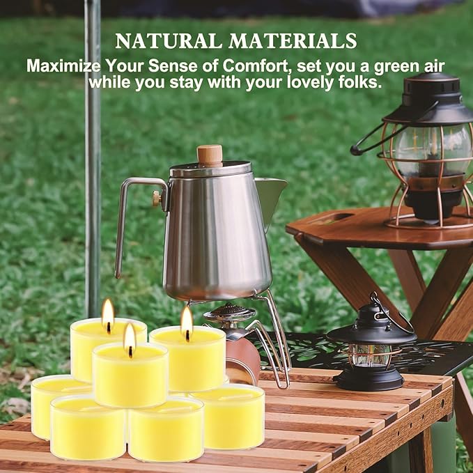 Fclayvts 8-Hour 50Pack Citronella Tealight Candles, Outdoor and Indoor Summer Scented Candle,Natural Soy Wax Candle for Home Patio Garden Yard Balcony,BBQ Birthday Emergency