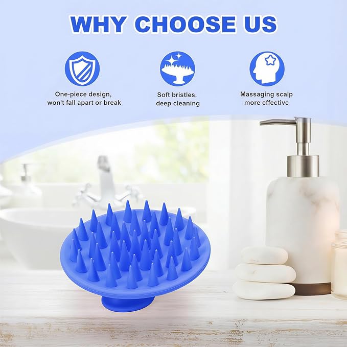 Meartchy Silicone Scalp Massager Shampoo Brush, Scalp Brush for Hair Growth & Dandruff Removal, Hair Scrubber Scalp Stimulator Exfoliator Brush with Soft Bristles for Wet Dry Scalp Care (Ocean Blue)