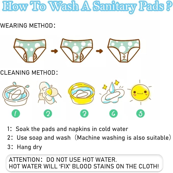 PHOGARY 7 Packs Reusable Menstrual Pads with Wings for Women, Washable Overnight Cloth Panty Liners Sanitary Pads for Heavy Flow with Wet Bag