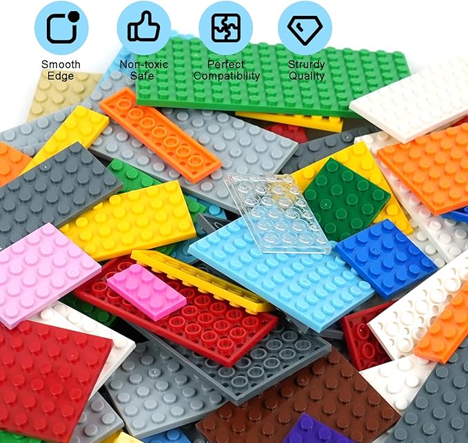 Classic Base Plates Building Pieces, 122PCS 13 Sizes Small Baseplates in Mix Color, Bulk Building Flat Platform Base Compatible with Major Brands Parts and Pieces