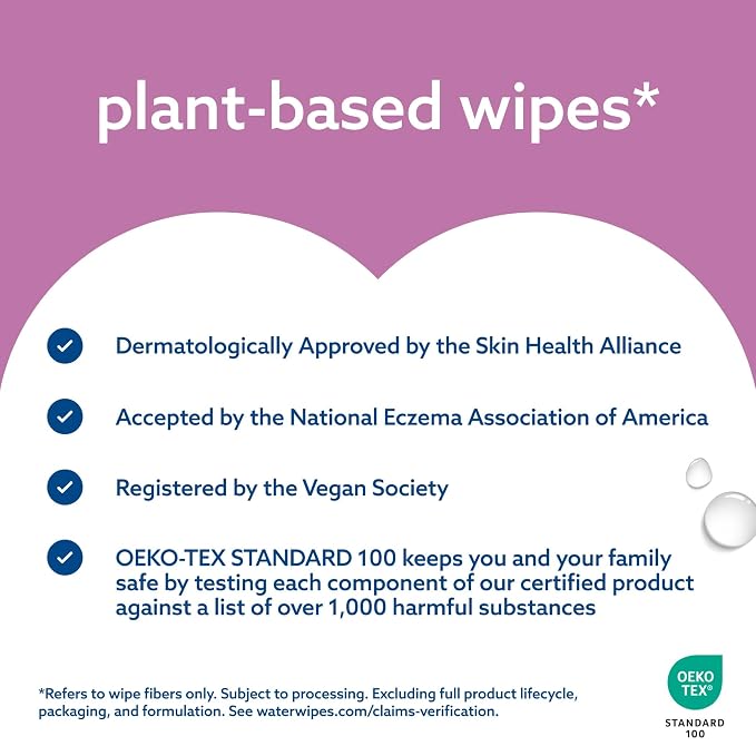 WaterWipes Sensitive Whole Body Cleansing Wipes, 99.9% Purified Water, XL Textured Wipes, Incontinence Care, Fragrance Free, 90 Count