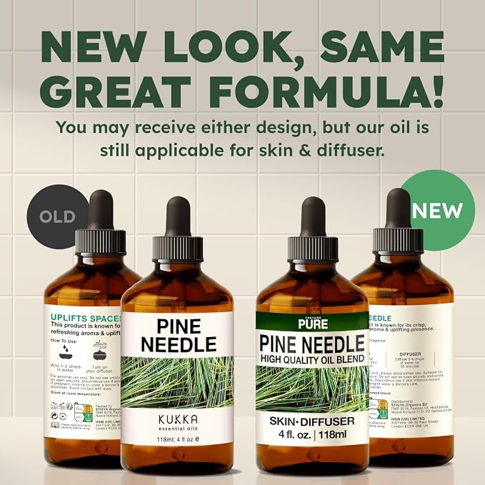 KUKKA Pine Needle Essential Oils - 4 Fl Oz - for Hair, Skin, Diffuser, Aromatherapy & DIY Soap Making Scent