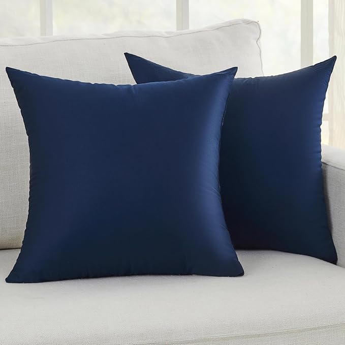 Longhui bedding Navy Throw Pillow Inserts 18x18 Set of 2, 100% Cotton Cover with Polyester Fill, 2-in-1 Use as Stuffers or Standalone Decor for Couch, Bed, Living Room, Outdoor
