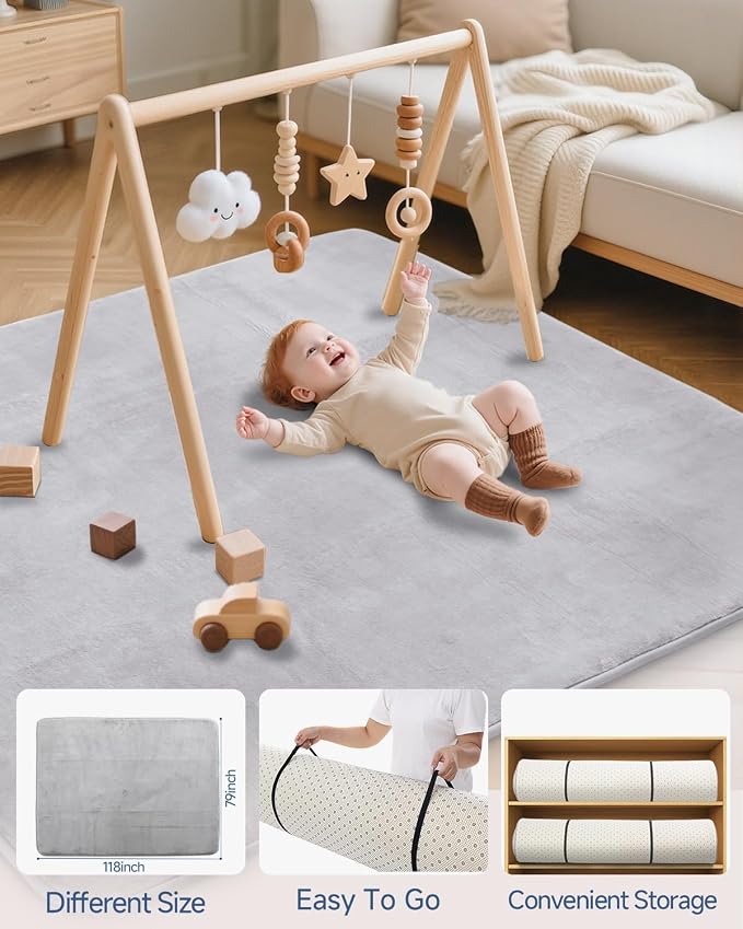 SEPARO Large Thick Baby Play Mat for Floor,Padded 79x118 Foam Mat,Tummy Time Mats,Soft Support&Plush Feel Nursery Rug,Non Slip for Toddler,Infants,Kids Play,Yoga,Baby Crawling Mats (Light Grey)