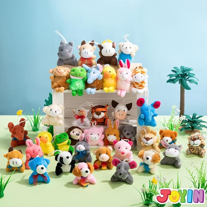 JOYIN 72 Pack Mini Animal Plush Toy Assortment (72 Units 3" Each),Bulk Stuffed Animals Party Favors for Kids, Small Animals Plush Keychain Decoration, Carnival Prizes, Halloween Party Favors
