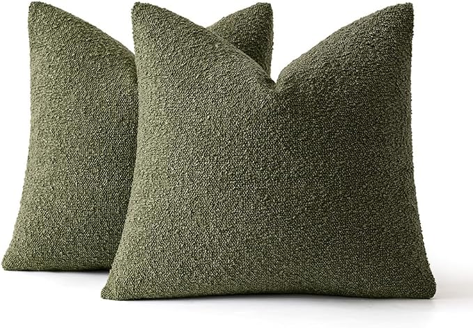MIULEE 20x20 Decorative Lumbar Boucle Couch Pillow Covers Moss Green | Set of 2 Textured Neutral Throw Pillow Covers, Accent Solid Pillowcases, Sofa Living Room Home Decor