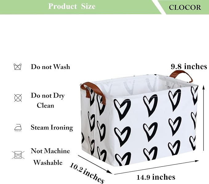 CLOCOR Heart Rectangular Storage Bin, Collapsible Waterproof Books Box with Handles, Gift Baskets (Black Hearts)