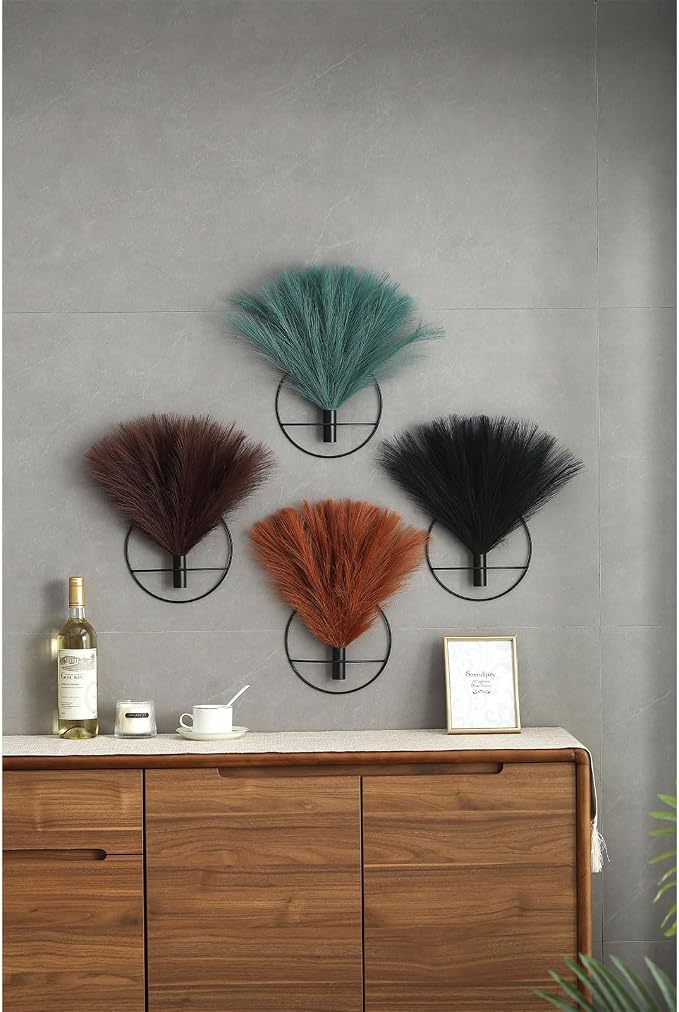 Pretty Jolly Boho Pampas Wall Decor Gold Metal Wall-Mounted Art | Morden Artificial Greenery Display,2 Pack Hanging Planter For Living Room, Bedroom, Bathroom, Dining room
