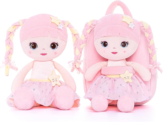 Lazada Girls Backpack with Doll Toddler Toys Baby Girls Gifts Rag Dolls Backpack 9.5“