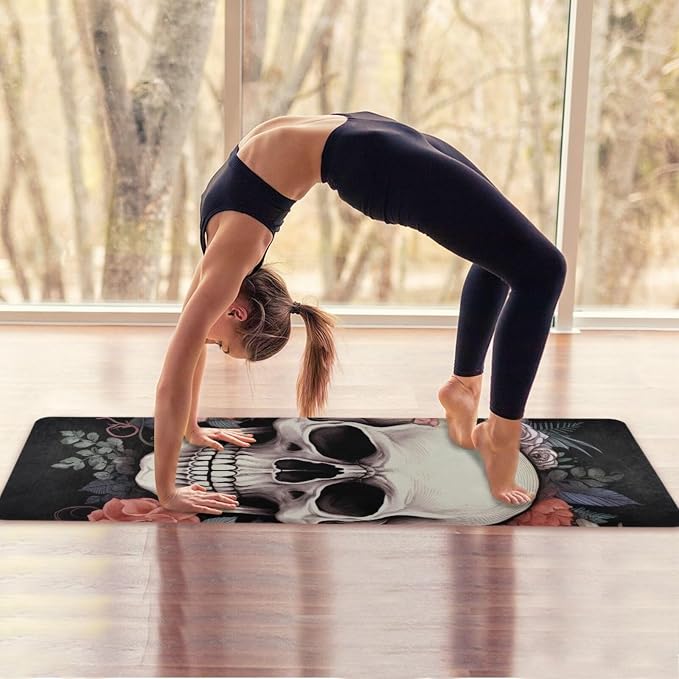 Skull Yoga Mat for Women Men 71" x 26" Non Slip Exercise & Fitness Mat 1mm Thick Workout Mat for Yoga, Pilates, Come with Storage Bag