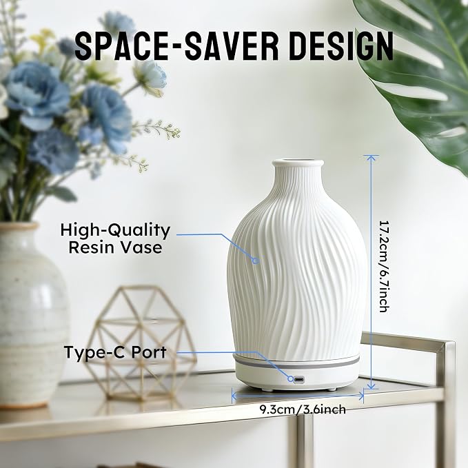 Essential Oil Diffuser 150ml,Resin Diffuser Ultrasonic Aromatherapy Humidifier with 1/2/4H Timer, 7 Color Lights, Auto Shut-Off, Whisper-Quiet for Home Bedroom Office (White)
