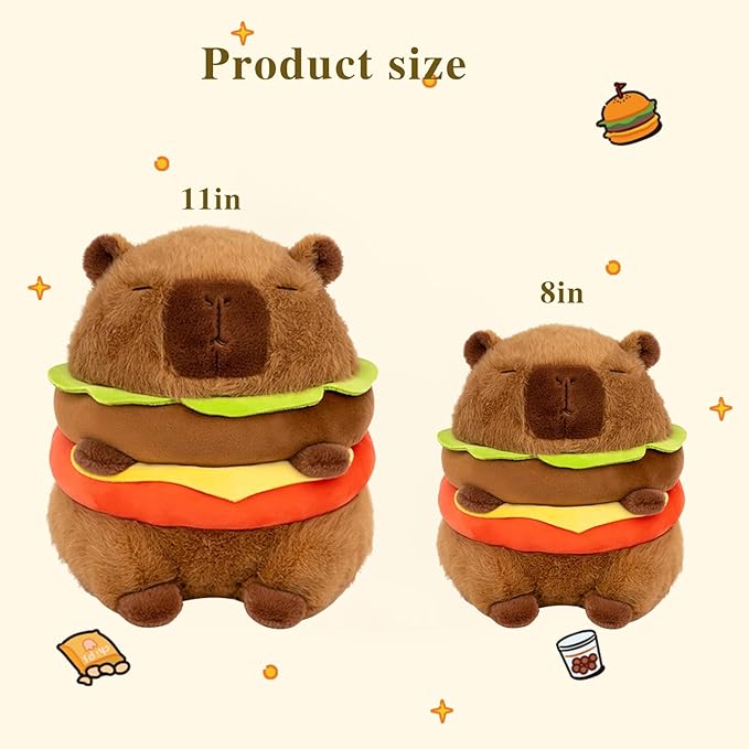 Cute Capybar Stuffed Animals with Wearable Toast headsetwear Capybar, Gifts for Kids (8 in Hamburger Capybar)