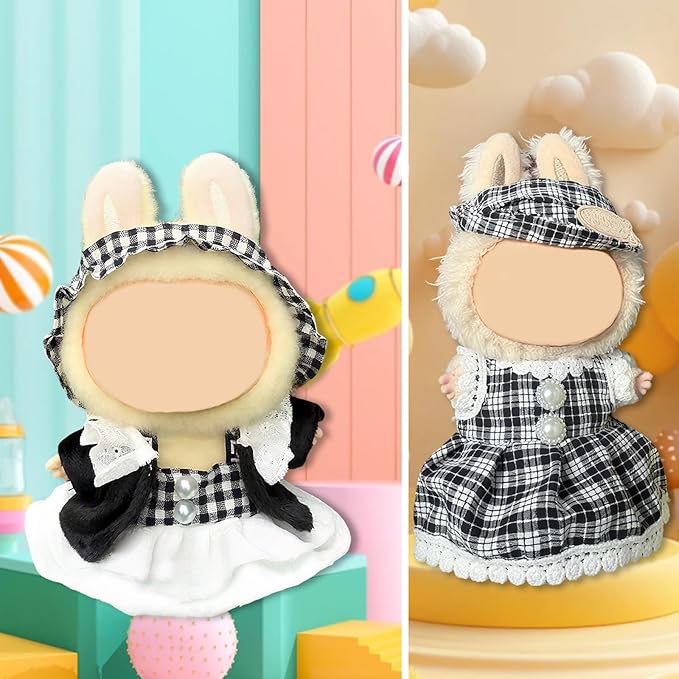 Doll Clothes for Labubu,Cute Outfit for 17cm Doll Clothe 2/3PCS Clothes and Hats Stylish Dolls Clothe for 17 cm Labubu,Casual Style Costumes for Labubu Dolls (Black White Skirt Set)