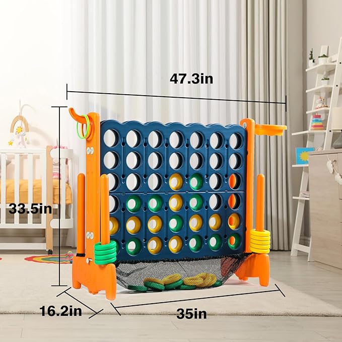 Giant 4 Row Game with Carrying Bag and Mesh Fabric .Giant 4-to-Score Game Set Suitable for Indoor and Outdoor Holiday Parties and Family Gatherings.(Dark Orange)