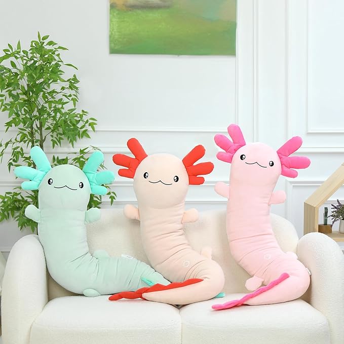 MaoGoLan Large Axolotl Plush Body Pillow,Big Salamander Plush Pillow Toy,XL Axolotl Stuffed Animal for Kids, Salamander Plushies Glow in The Dark, Christmas Valentine Birthday Gifts Blue