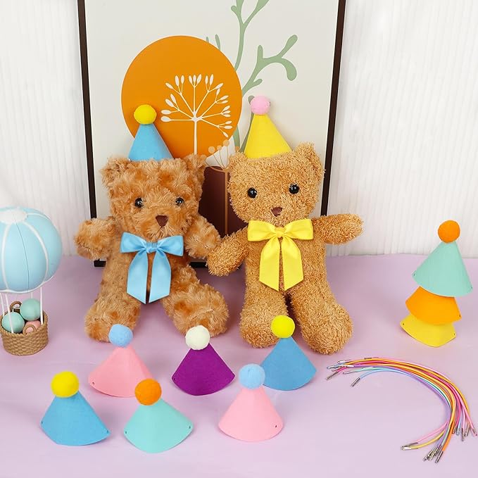 18pcs Mini Party Hats for Stuffed Animals, Birthday Party Cone Hats Dolls Dog Cat Rabbit Puppies Assorted Animal Birthday Decorations