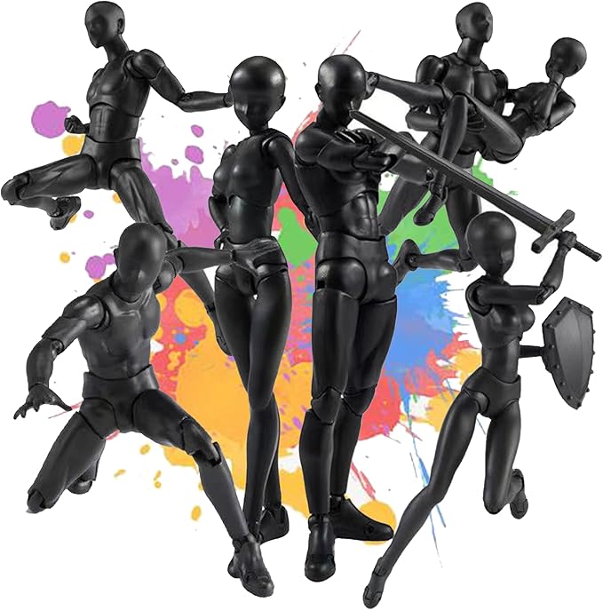Action Figures PVC Model (Black Color) with Box Drawing Figure Models for Artists(Female+Male)
