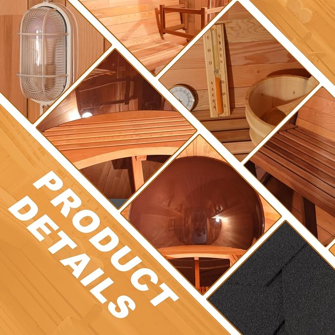 Outdoor Barrel Sauna, 4-5 Person Panoramic Saunas Room, Wood Burning Stove with Sauna Stone, Saunas Accessories and Asphalt Shingle Roof (Red Cedar(Wood Burning), 70.86"x74.86"x74.86"