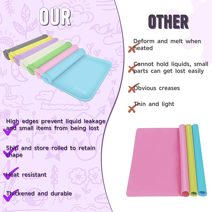 Silicone Art Mat for Crafts, 24" x 16" Painting Mat for Kids with Raised Sides to Stay Tidy, Paint Craft Mats for Clay, Resin, Slime, Jewelry-Making & Crafts Creation (Purple)