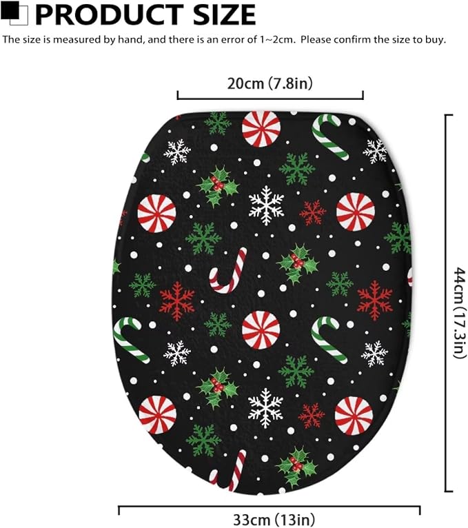 Toilet Seat Cover, Flannel Soft Bathroom Accessories Toilet Lid Cover,Christmas Candy Print Machine Washable Reusable Toilet Seat Cover