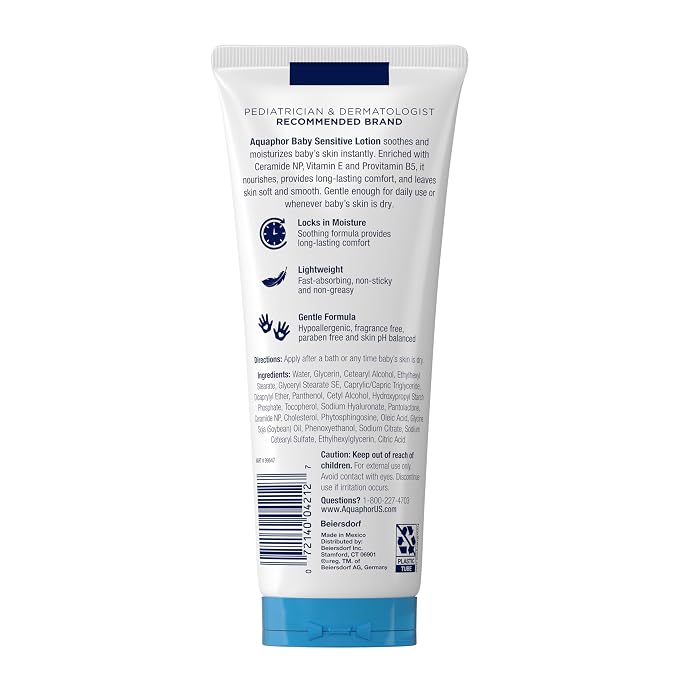 Aquaphor Baby Sensitive Lotion, Baby Lotion to Soothe and Moisturize Delicate Skin, 8 Oz