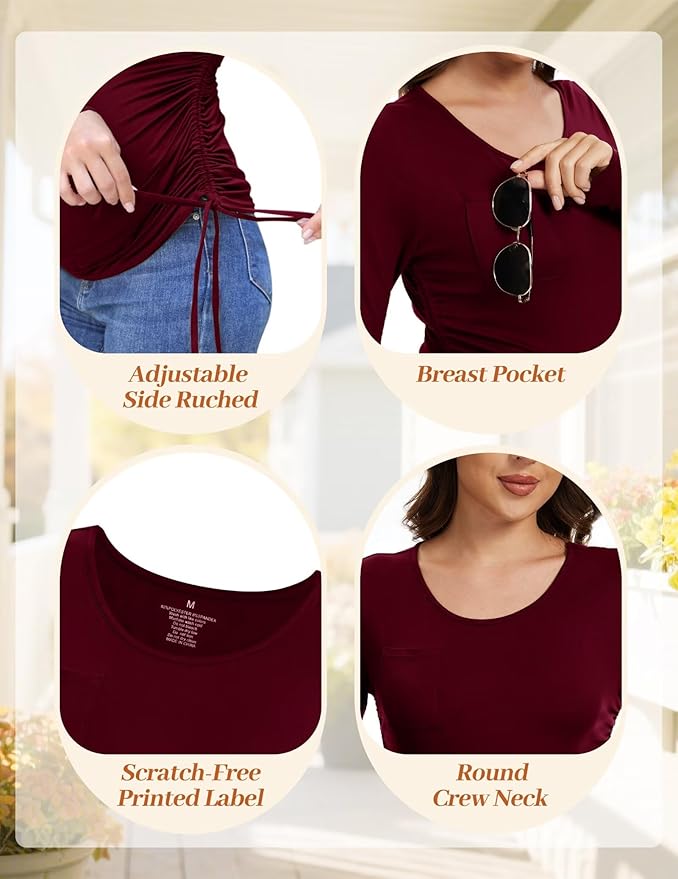 Fotociti Maternity Shirts Long Sleeve, Pregnancy Side Ruched Tops,Women’s Clothes for Mama Work Casual Yoga Wearing
