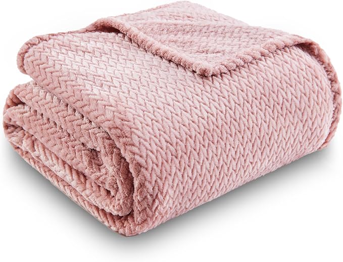 NEWCOSPLAY Fleece Leaves Pattern Throw Blanket, Dusty Pink, 50"x60" | Super Soft Throw Blanket, Lightweight Cozy Bed Sofa Blanket, Premium Silky Flannel Fleece, Travel Blanket for All Season Use