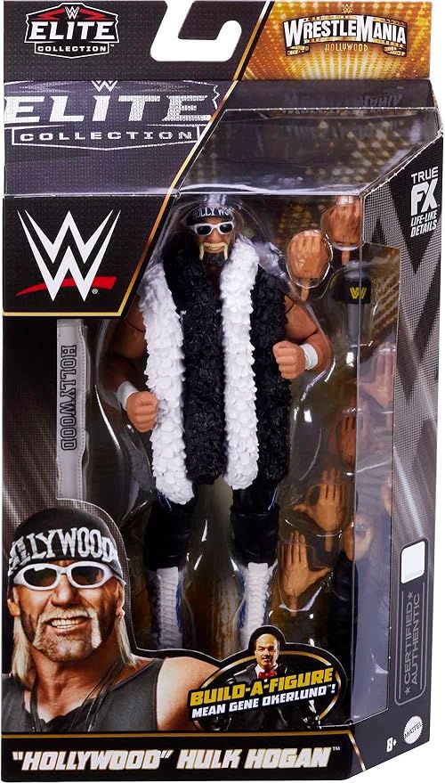 Mattel WWE "Hollywood" Hulk Hogan WrestleMania Elite Collection Action Figure with Accessory & "Mean" Gene Okerlund Build-A-Figure Parts, 6-inch