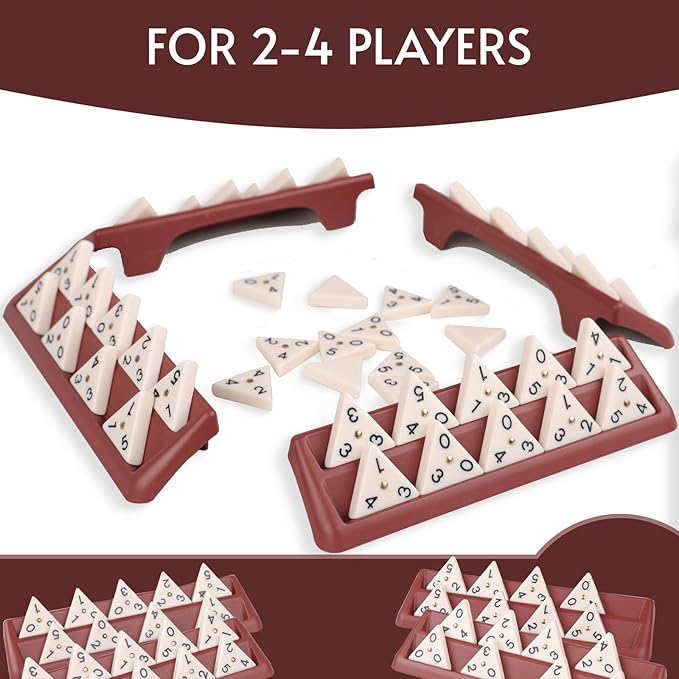 Premium Quality Triangle Domino Game Set with 56 Triangular Domino Tiles, Includes 4 Holders, Classic Family Strategy Board Game for 2-4 Players Kids and Adults