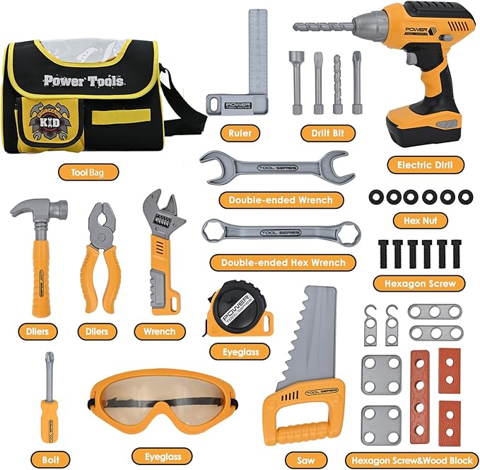 Kids Tools Set for Boys,Toddler Tool Set with Tool Bag & Electronic Drill,Construction Pretend Play Tools for Kids ,Toys for 3 4 5 Year Old Boys