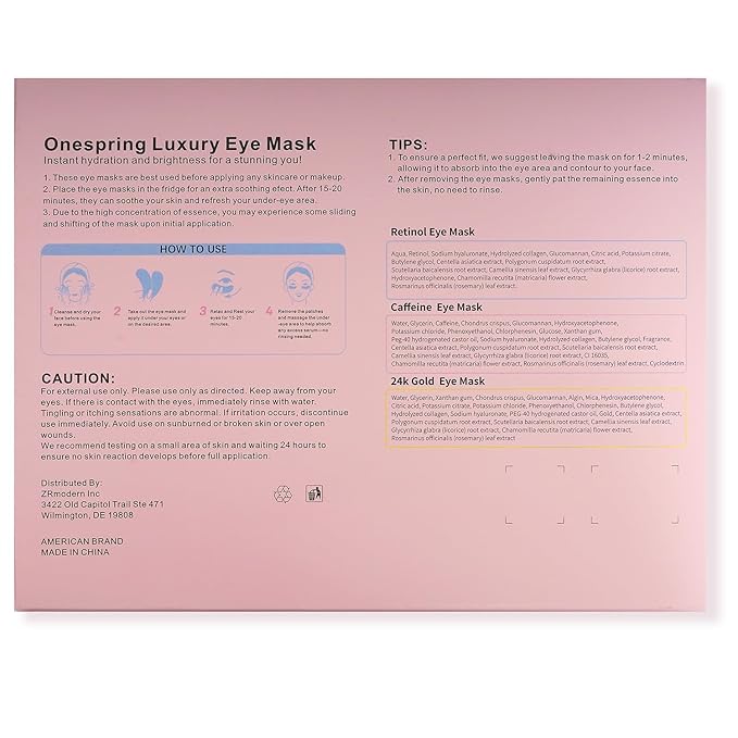 Onespring Eye Masks (24 Pairs) - Gift for Her - Caffeine, 24K Gold and Retinol Under Eye Patches for Puffy Eyes, Dark Circles & Fine Lines, Bachelorette Party Favors, Birthday, Bridesmaid Gift